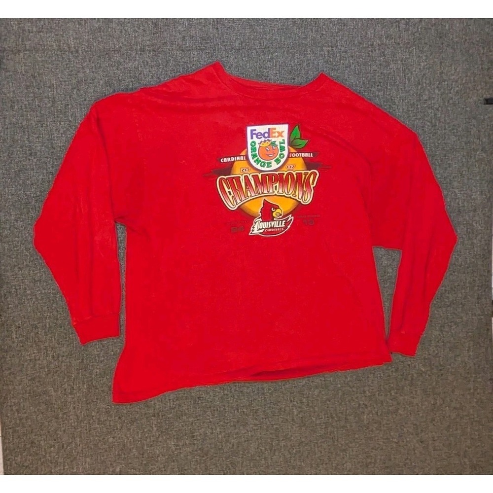 Louisville Cardinals Shirt 2007 Orange Bowl Fedex Graphic Long Sleeve Y2K Tee